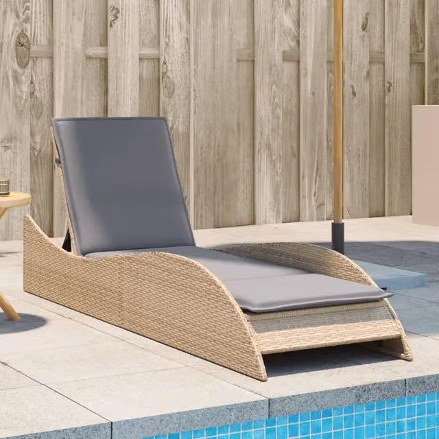 Lettino prendisole vidaXL in polyrattan con cuscino beige e grigio, poggiatesta regolabile e design ergonomico, L/P/H: 205 x 60 x 73 cm – 1