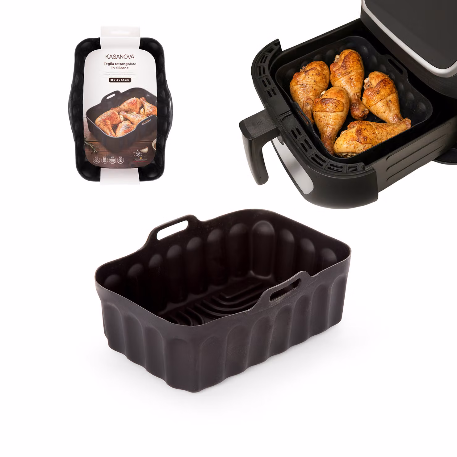 Teglia rettangolare KASANOVA in silicone nero per brownie e friggitrice ad aria, L: 21 cm, P: 14 cm – 2