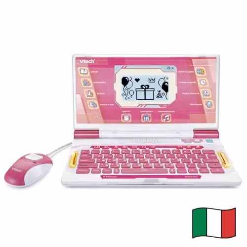 VTech Bit Smart Genius Plus Rosa, Computer Interattivo Bambini, Computer con Mouse Incluso, 164 Attività, Computer Didattico Bilingue Italiano e Inglese, Tastiera QWERTY, Batterie Incluse, 6-11 Anni