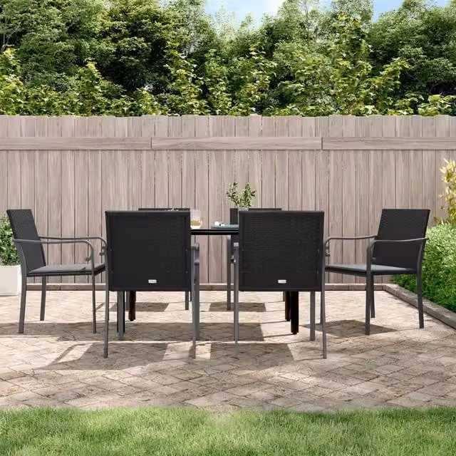 Set Pranzo da Giardino 7 pz con Cuscini in Polyrattan e Acciaio 3186960