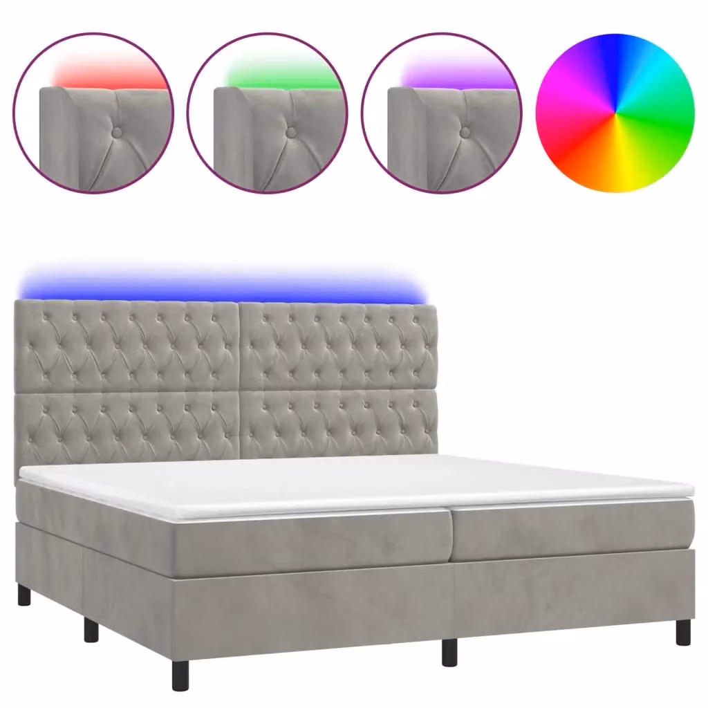 Letto matrimoniale moderno vidaXL in velluto grigio con illuminazione LED e porte USB, L/P: 200 x 200 cm – 2