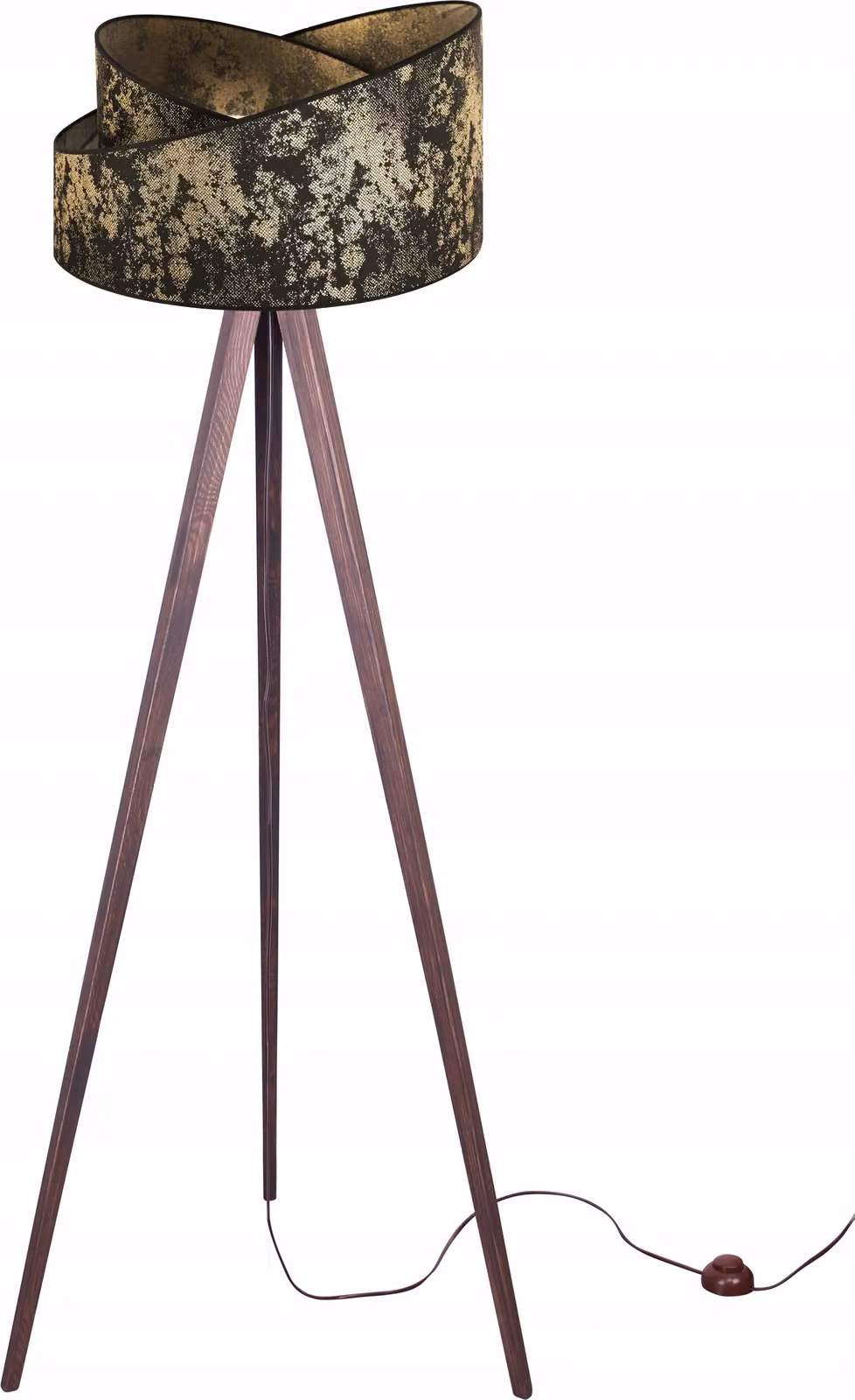 Lampada Da Terra Con Base A Treppiede In Legno E Paralume A Motivi