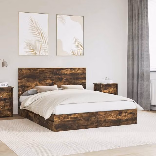 Letto con Contenitore Rovere Fumo 160 x 200 cm 3411191
