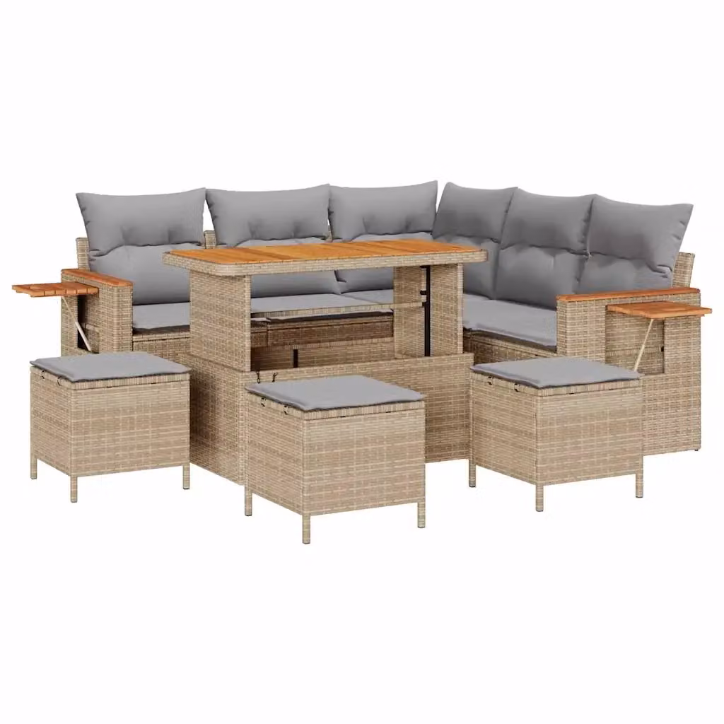 Set Divano da Giardino vidaXL 9 posti a L con Cuscini Beige e Grigio – 2