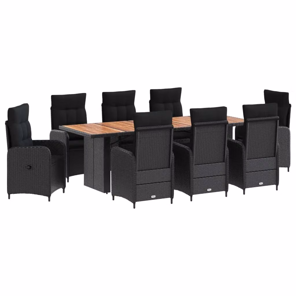 Set da pranzo per esterni vidaXL in polyrattan e legno di acacia nero 9 pz – 2
