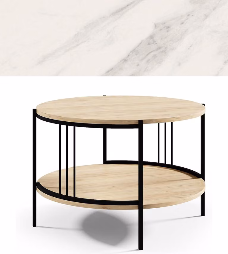 Tavolino All4All, tavolino rotondo per il soggiorno, gambe in metallo, design elegante, gambe moderne, tavolino da caffè, stile loft, dimensioni 75x50 cm, 27 kg, marmo bianco