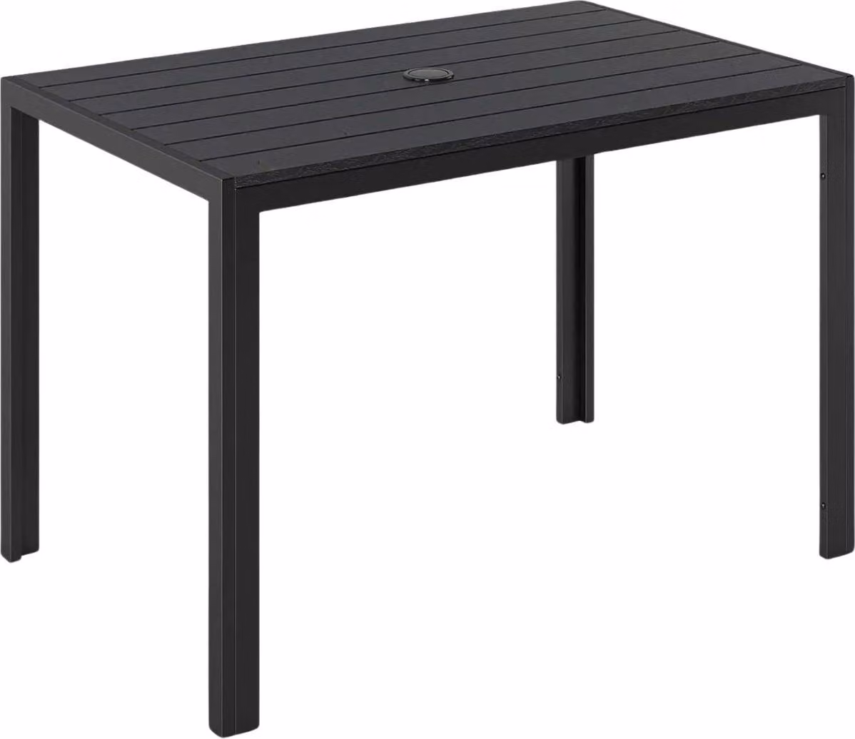 Tavolo da giardino 110×70cm - Piano in WPC - Struttura in alluminio - Rettangolare - Con parasole - Resistente alle intemperie - Per giardino, terrazza e balcone