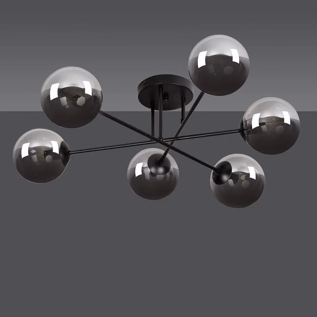 Lampadario a soffitto Emibig Brendi in metallo e vetro, colore nero e grafite, con 6 lampadine E14, diametro 93 cm, IP20 – 2
