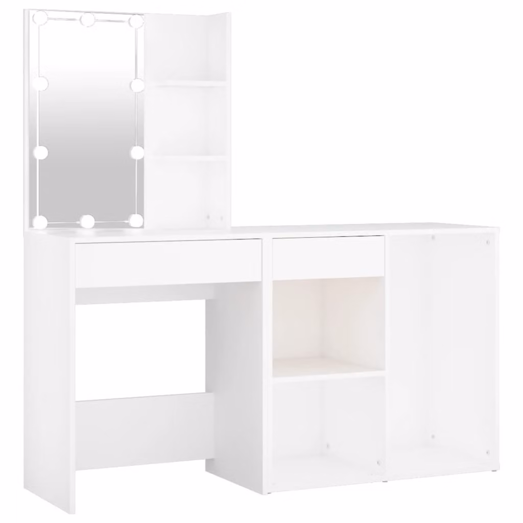 Toeletta con LED e Armadietto Bianco in Legno Multistrato