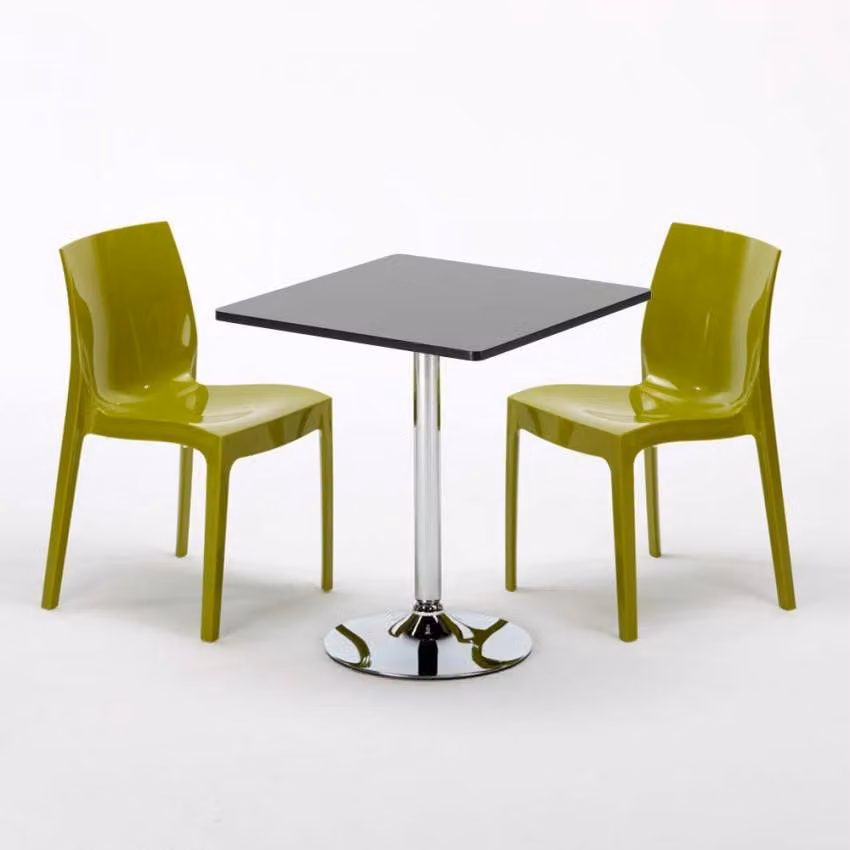 Tavolo quadrato nero e 2 sedie Set di aste per interni in polipropilene colorato Grand Soleil Ice Mojito - Verde