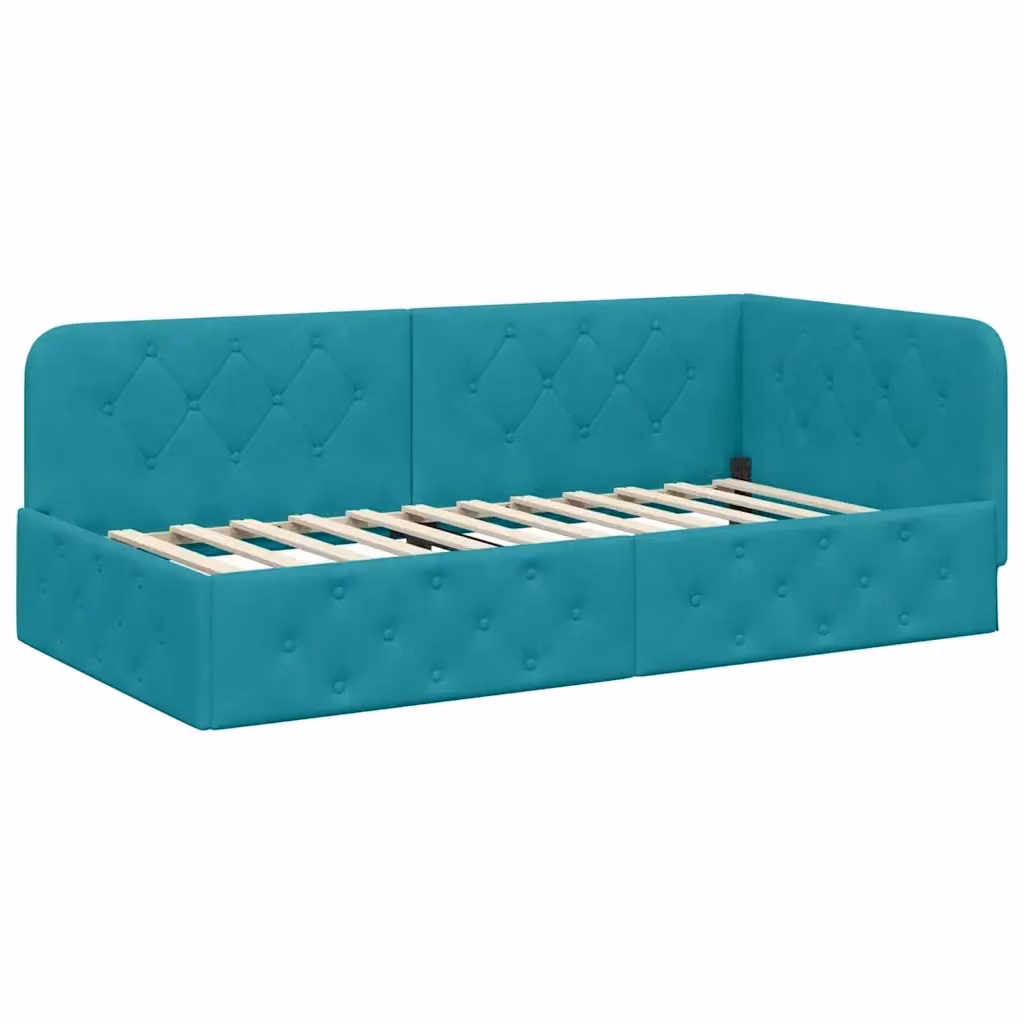 Cornice del letto ad angolo vidaXL in velluto turchese, L 90 x P 200 cm – 2