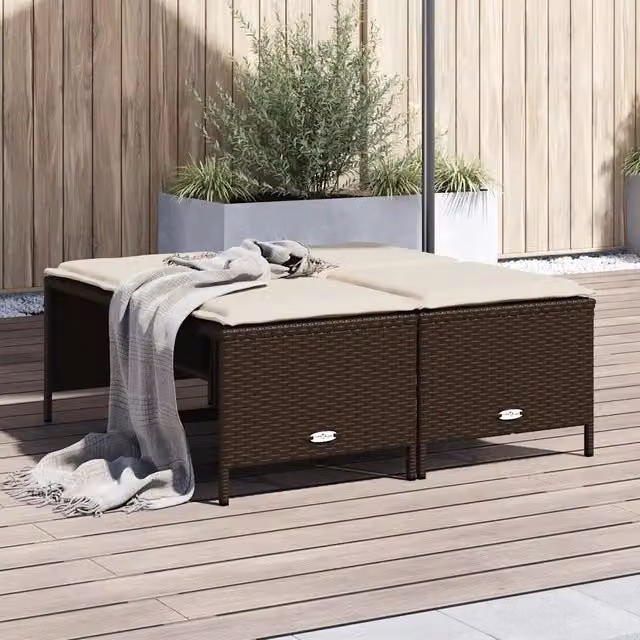 Set di 4 sgabelli da giardino vidaXL in polyrattan marrone e bianco con cuscini rimovibili e resistenza ai raggi UV – 1