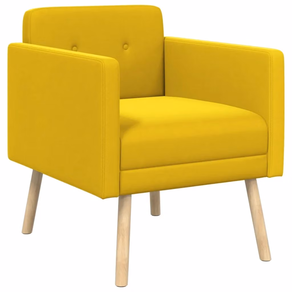 Poltrona moderna in velluto giallo vidaXL con braccioli e struttura in legno – 2