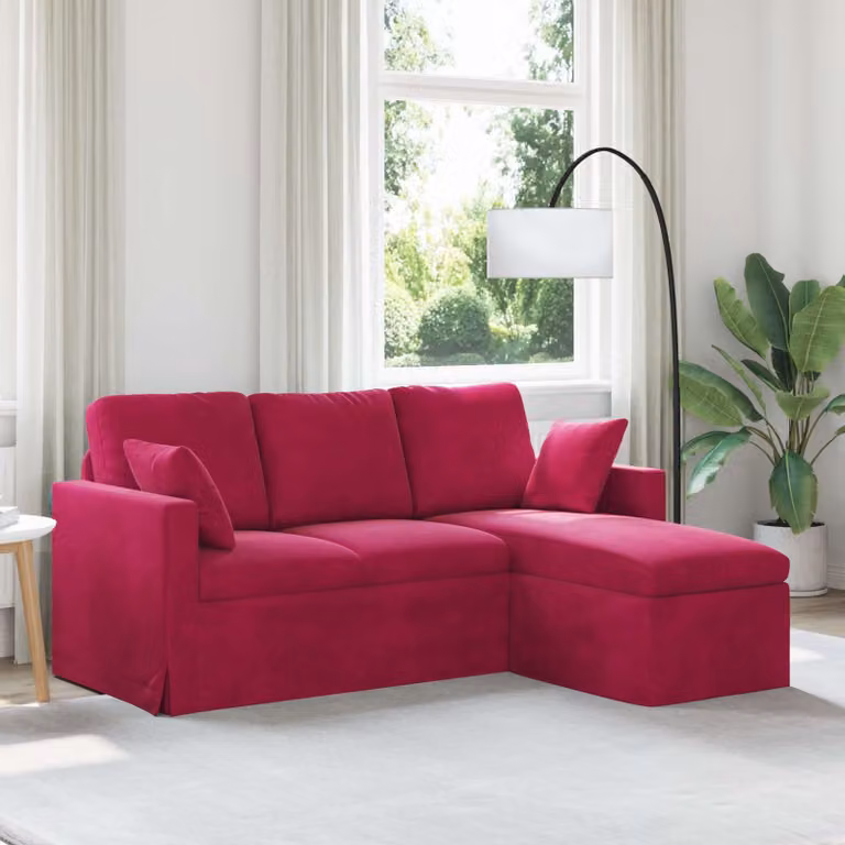 Divano vidaXL in velluto rosso con cuscini, L: 178 cm, P: 134 cm, H: 80 cm