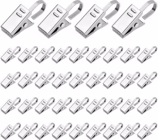 Supporti metallici curvi per tende da doccia con ganci, confezione da 50 pezzi, supporti in metallo argentato per tende da doccia