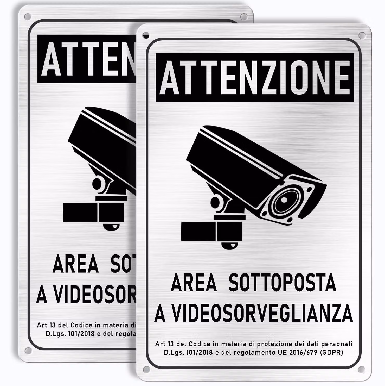 Pannello di segnalazione per videosorveglianza, in alluminio spazzolato, dimensioni 22 x 15 cm, spessore 1 mm, adatto per interni ed esterni