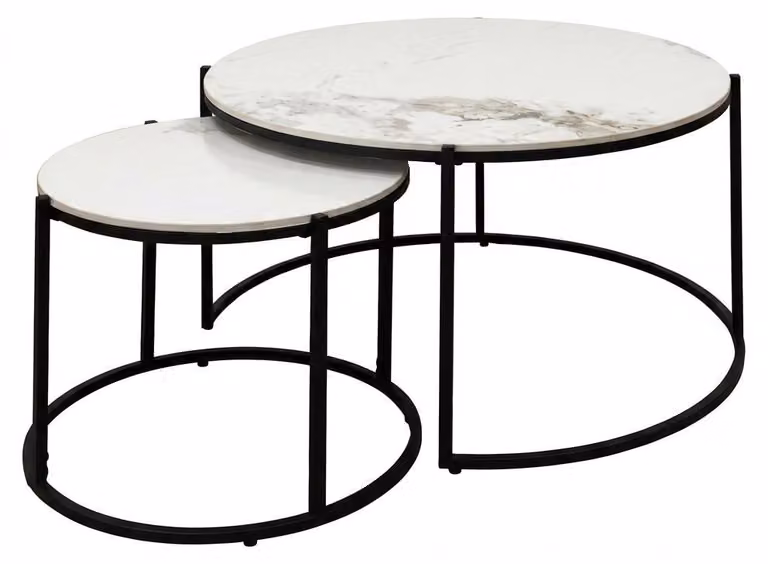 Set 2 Tavolini Nido Effetto Marmo Soggiorno Salotto 80x45 50x40 cm