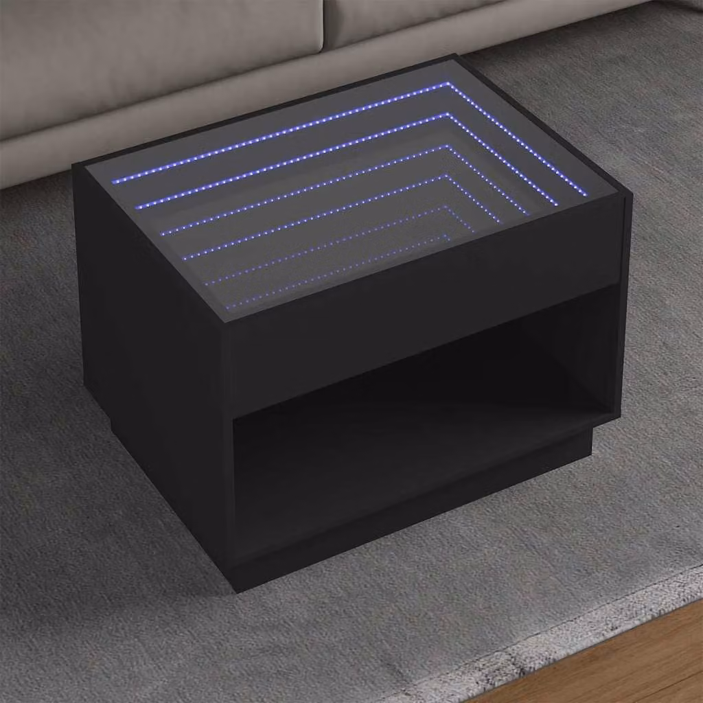 vidaXL Tavolino da Salotto Moderno con LED Infinity Nero L: 70 cm, P: 50 cm, H: 50 cm