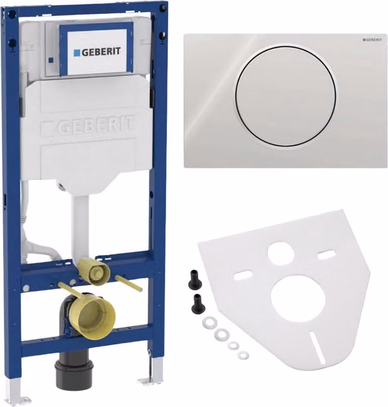 BADfabrik24 Elemento Geberit Duofix per WC sospeso, 112 cm, con cassetta di risciacquo Sigma da incasso 12 cm + placca di azionamento Geberit Sigma10 per comando "risciacquo-arresto-risciacquo", cromatura lucida / cromatura opaca, kit di montaggio per WC