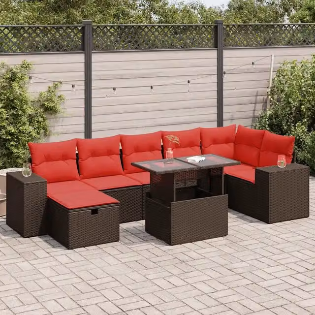 Set Divani da Giardino con Cuscini 8 pz Nero Polyrattan Acacia 3327954