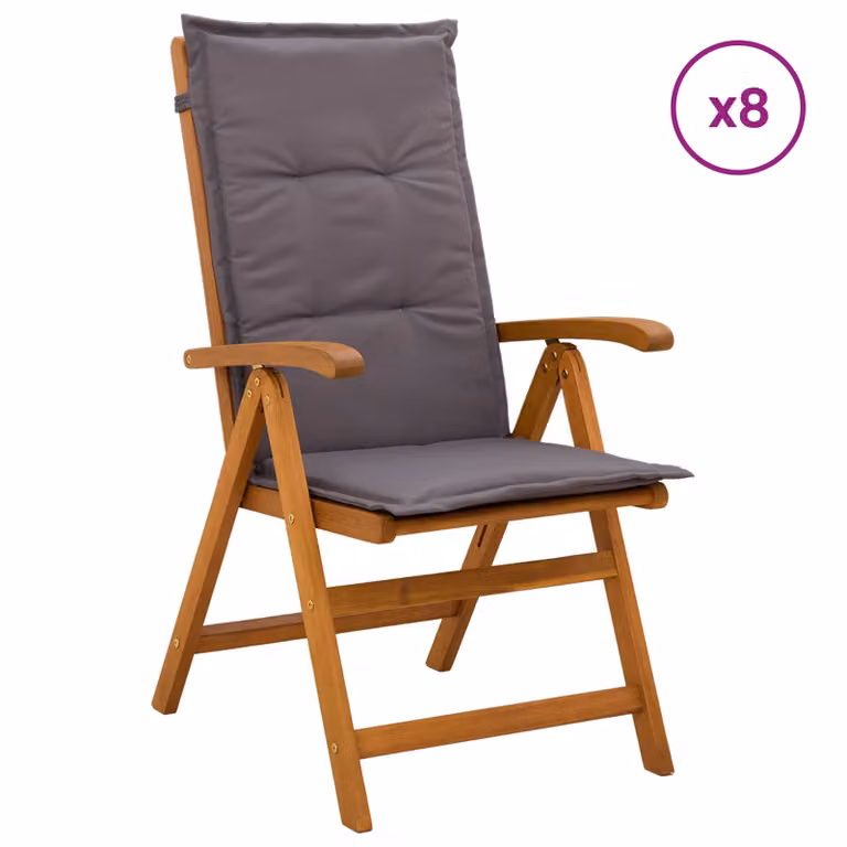 Set di 8 sedie da giardino reclinabili vidaXL in legno di acacia naturale con cuscini inclusi