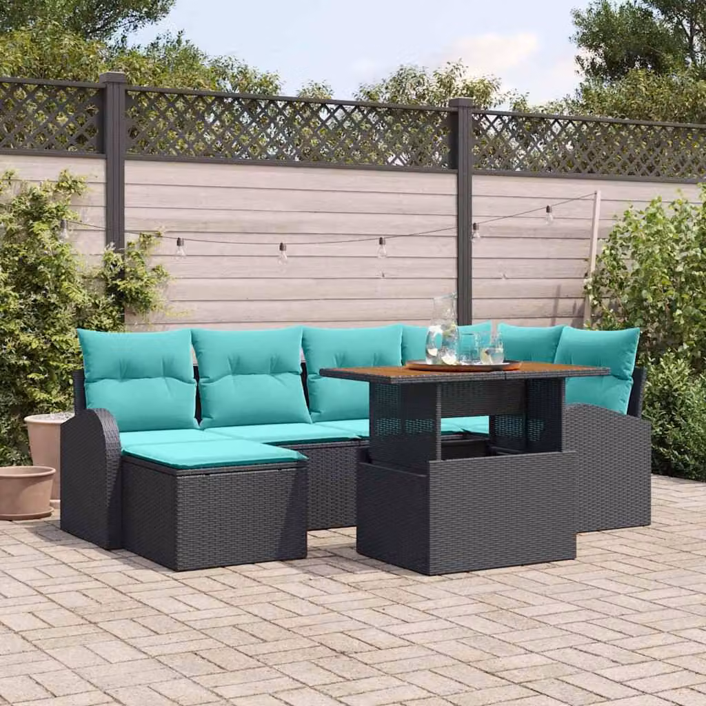 Maison Exclusive - Set da giardino composto da 7 pezzi, divano, in rattan sintetico nero