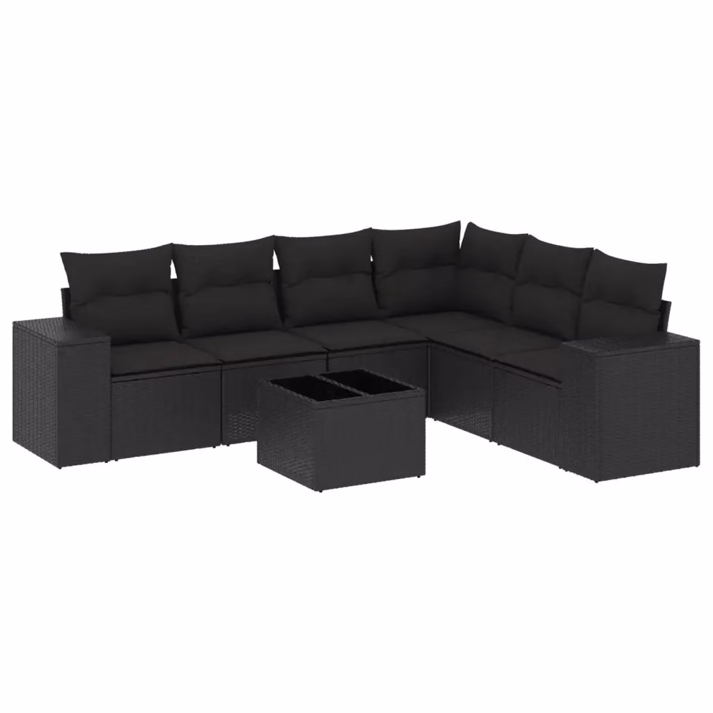 Set Divani da Giardino a L vidaXL in Polyrattan Nero con 7 Cuscini e Tavolino da Esterno – 2