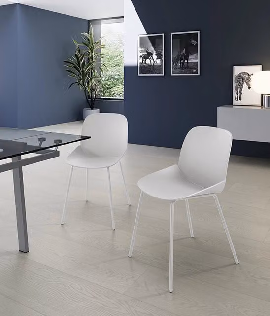 Sedia da pranzo E-Stylo moderna in polipropilene bianco con gambe in metallo per interni ed esterni L: 55 cm, P: 46 cm, H: 79 cm – 3