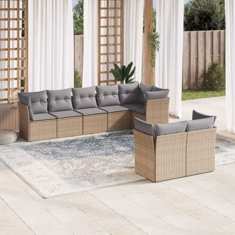 vidaXL Set Divano da Giardino a L con Cuscini Beige e Grigio in Polyrattan e Acciaio