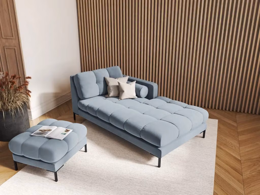 Chaise longue destra Bali di Cosmopolitan Design in velluto azzurro con funzione letto L/P/H: 164 x 102 x 75 cm – 2