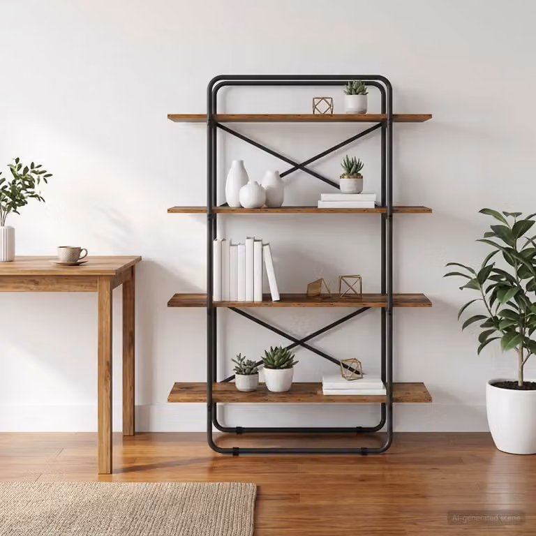 Libreria vidaXL a 4 livelli in stile industriale, colore marrone quercia, L 100 cm x P 35 cm x H 140 cm