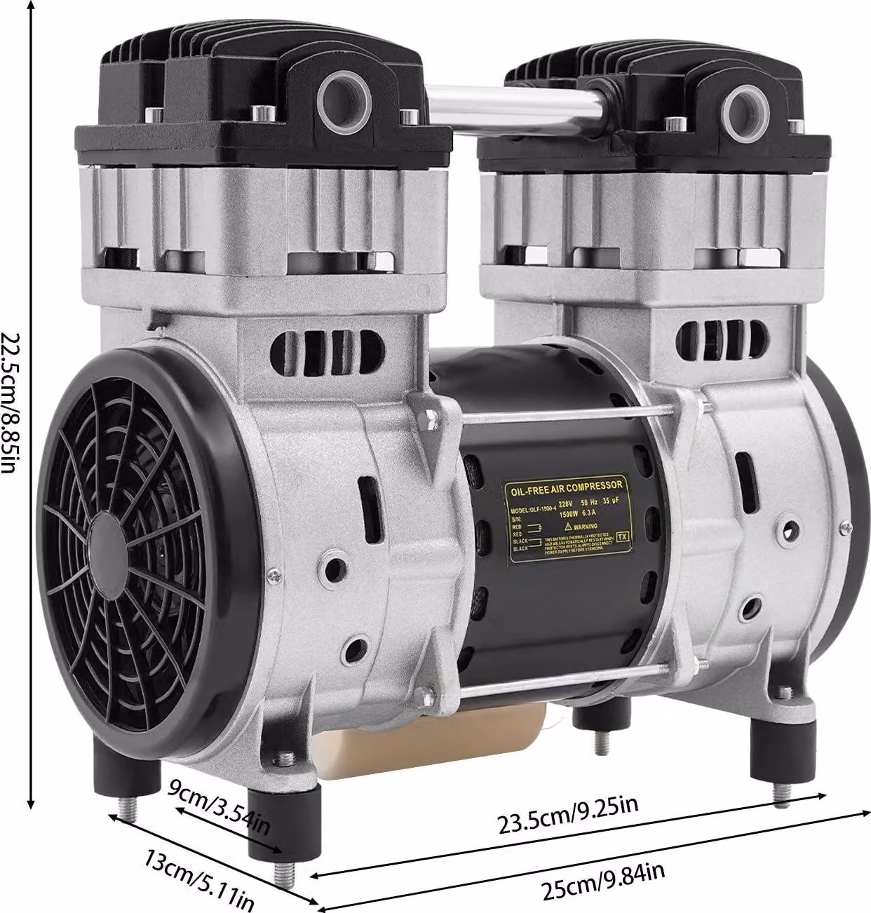 Compressore d'aria - Testata pompa - 1500 W - 220 V - 140 l/min - Motore in rame puro - Con silenziatori - Rosso/Nero
