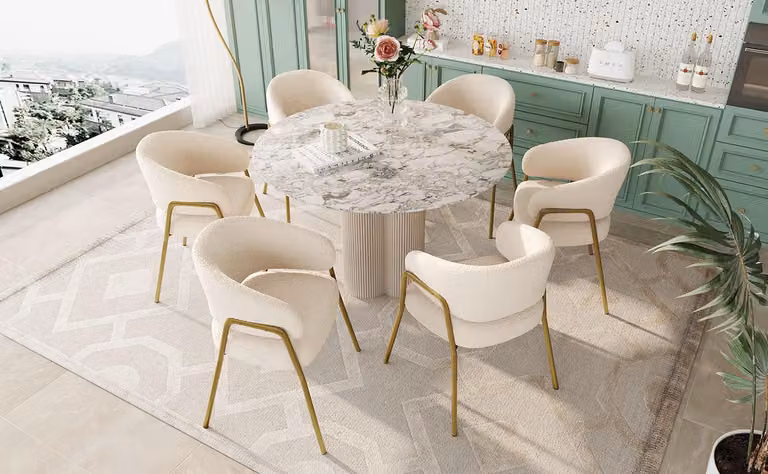 Sedia da pranzo bianca, moderna, in velluto di agnello con finitura dorata (set di 6), sedia da pranzo con gambe dorate, colore bianco