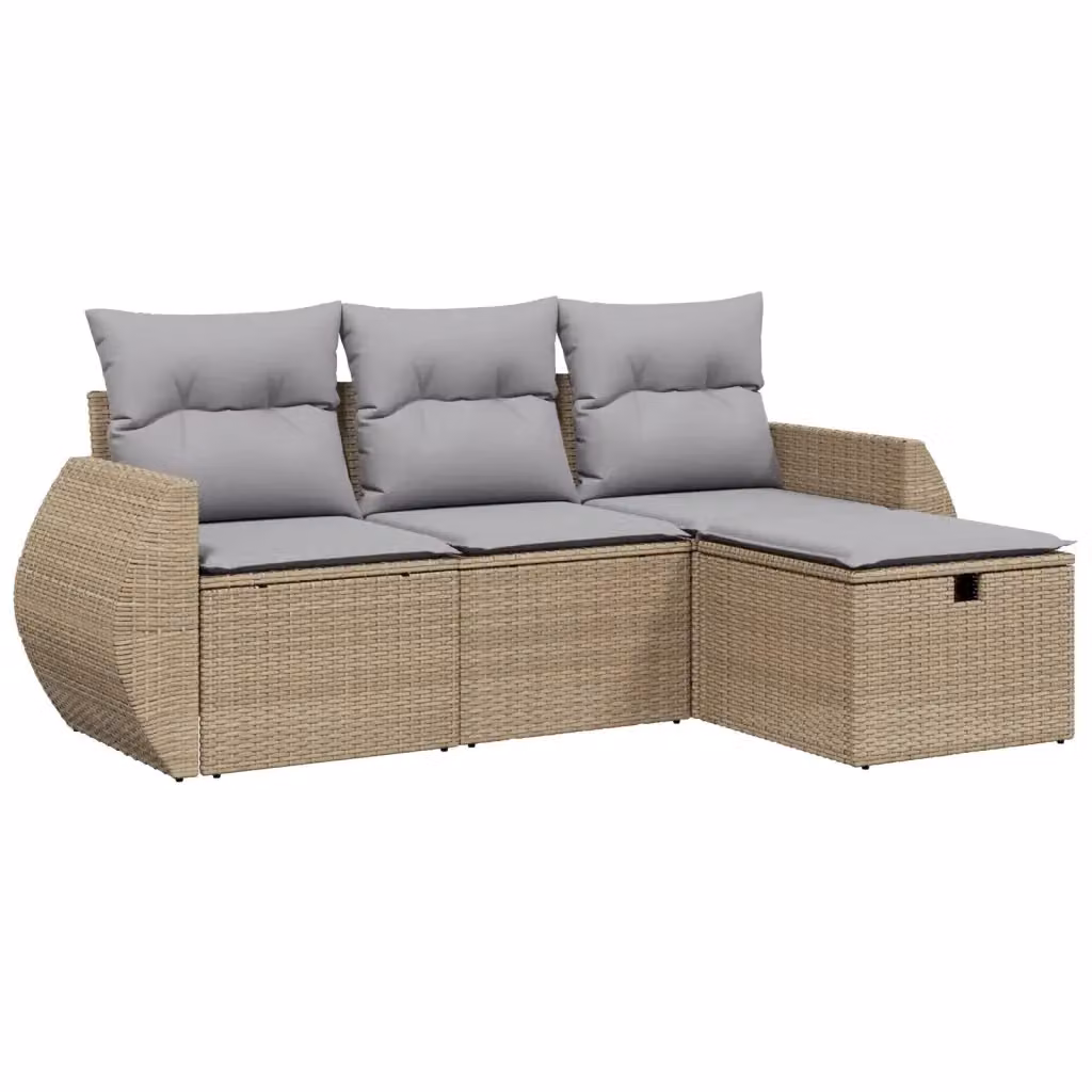 Set Divano da Giardino L-Shape vidaXL a 4 Pezzi con Cuscini Beige e Grigio in Polyrattan e Acciaio – 2