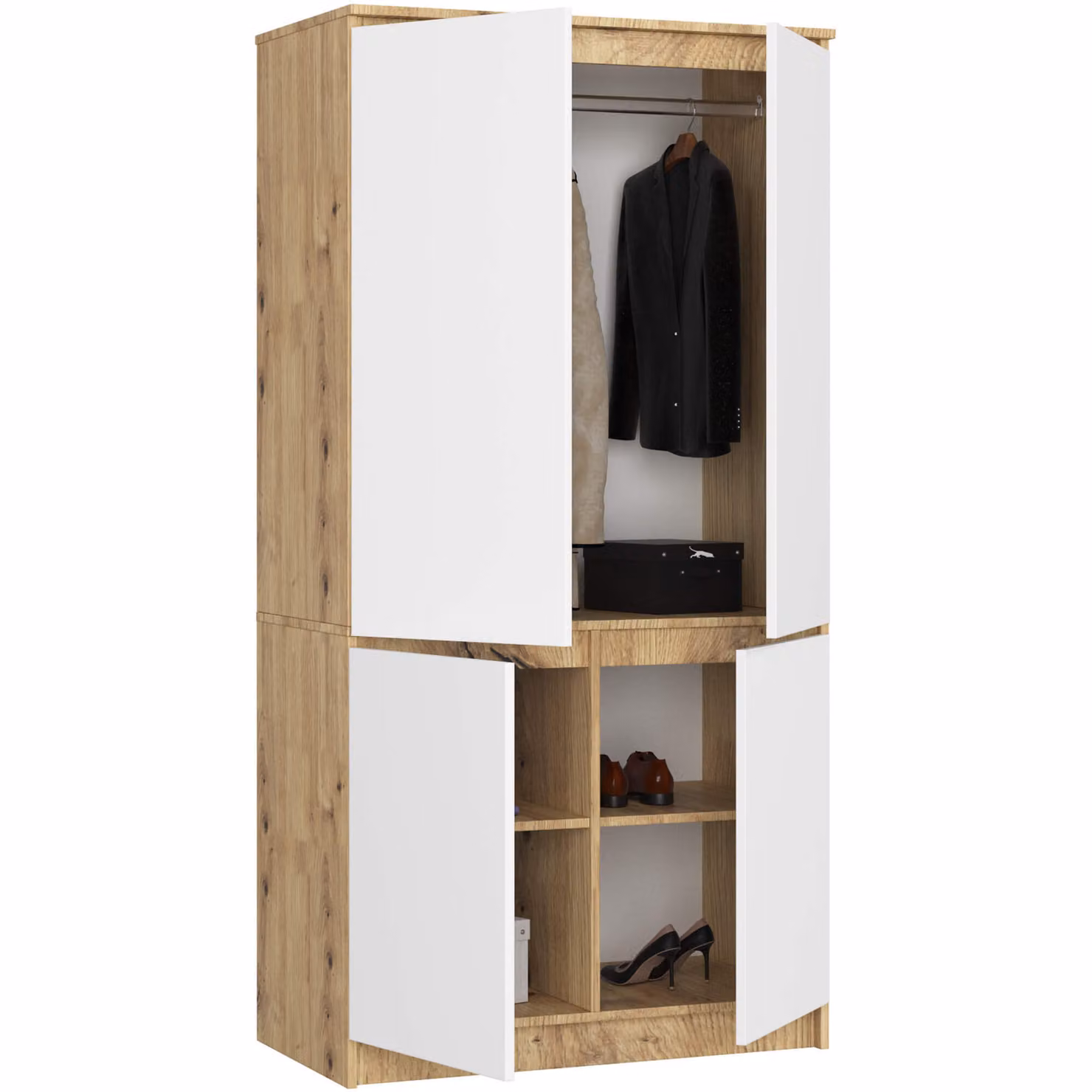 Armadio S90 da 90 cm, guardaroba a 4 ante, 4 scomparti, altezza 180 cm, profondità 51 cm, CLP