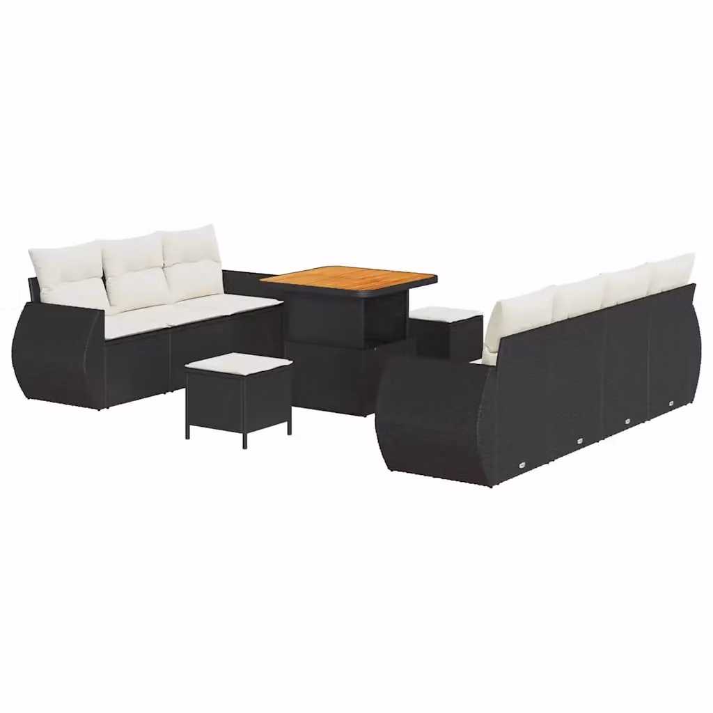 Set Divano da Giardino vidaXL in Polyrattan Nero con Cuscini e Tavolino da Esterno – 2