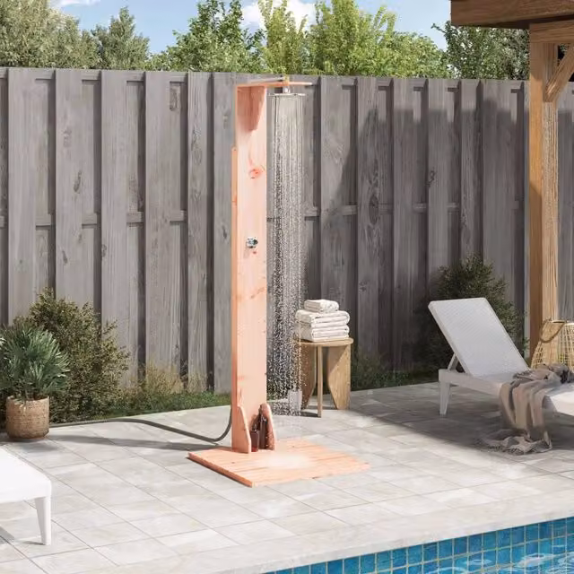 Doccia da esterno Videx Naturale in acciaio inox e legno, colore marrone, Altezza: 214,5 cm – 1
