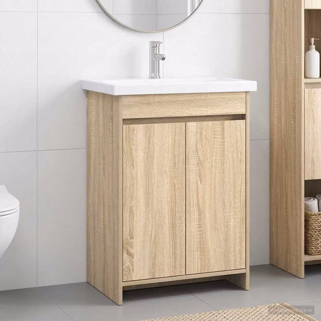 Set di mobili per il bagno moderno vidaXL in legno marrone, L: 61 cm, P: 40 cm, H: 84,5 cm