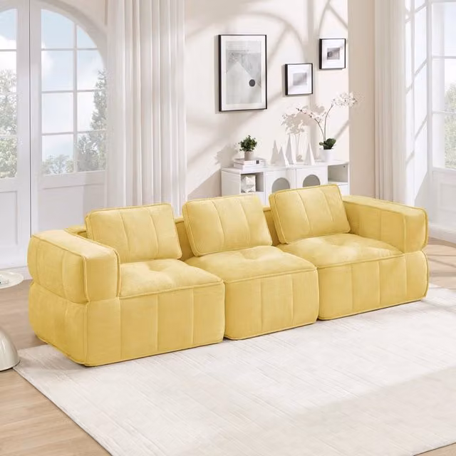 Divano modulare 271x93x67 cm senza montaggio in poliestere giallo