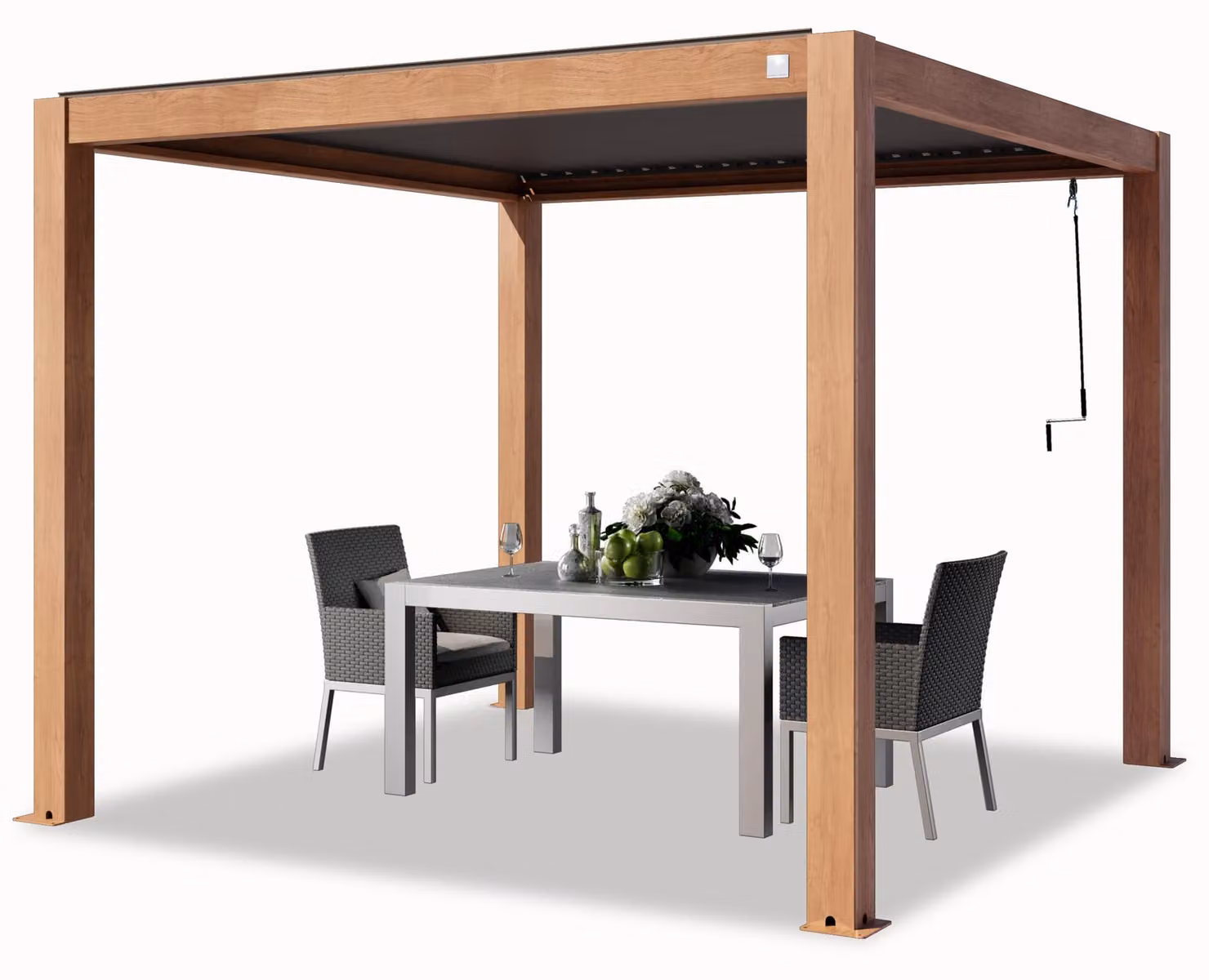 PRIMEYARD Pergola 3x3 m montanti in alluminio look legno con tetto a doghe in alluminio gazebo da giardino