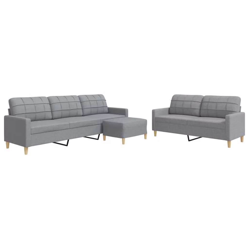 Set di Divani 3 pz con Poggiapiedi Grigio Chiaro in Tessuto