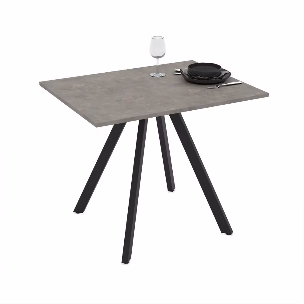 Tavolo da pranzo rettangolare Tezeta in stile industrial con piano in composito grigio e struttura in metallo nero – 2