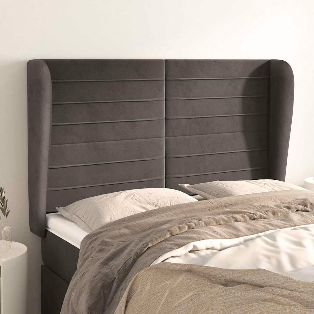 Testiera ad orecchio vidaXL in velluto grigio scuro L: 147 cm, P: 23 cm, H: 118/128 cm
