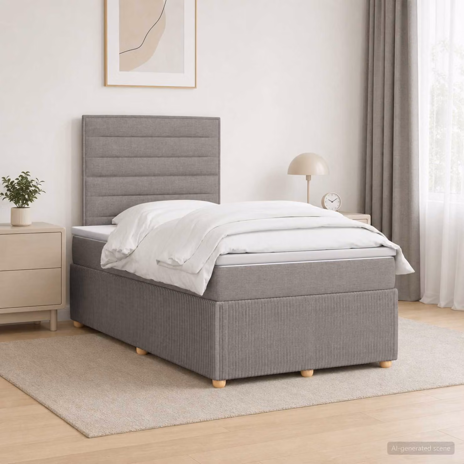 Letto box spring con materasso vidaXL in tessuto beige e grigio, L/P: 120 x 200 cm