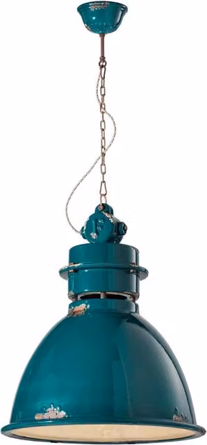 Lampadario a sospensione Industrial Ferroluce in metallo e ceramica verde con 1 luce E27, diametro 50 cm