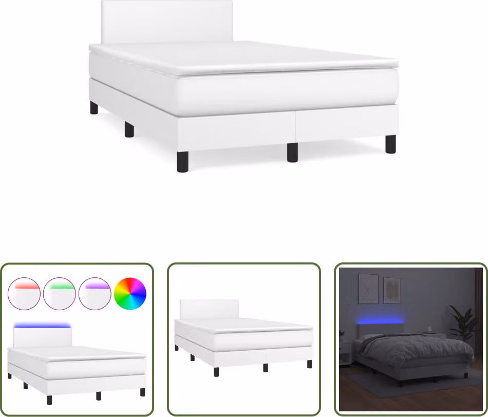 The Living Store Letto a molle con materasso e LED bianco 120x190 cm in ecopelle