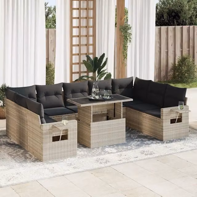 Set Divano da Giardino a Forma di U vidaXL in Polyrattan Grigio con Cuscini e Tavolino da Caffè