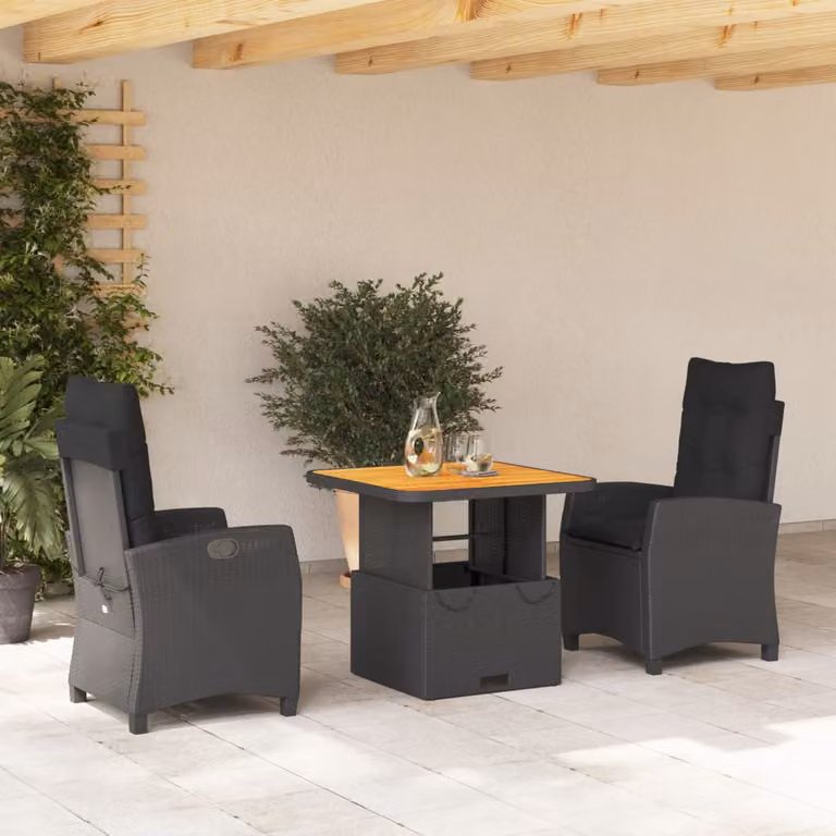 Set da pranzo da giardino vidaXL in legno di acacia oliato con 3 sedie, moderno, marrone e nero