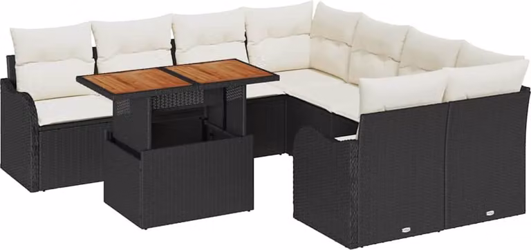 Set Divano da Giardino con archiviazione 9 pcs Nero Poly Rattan