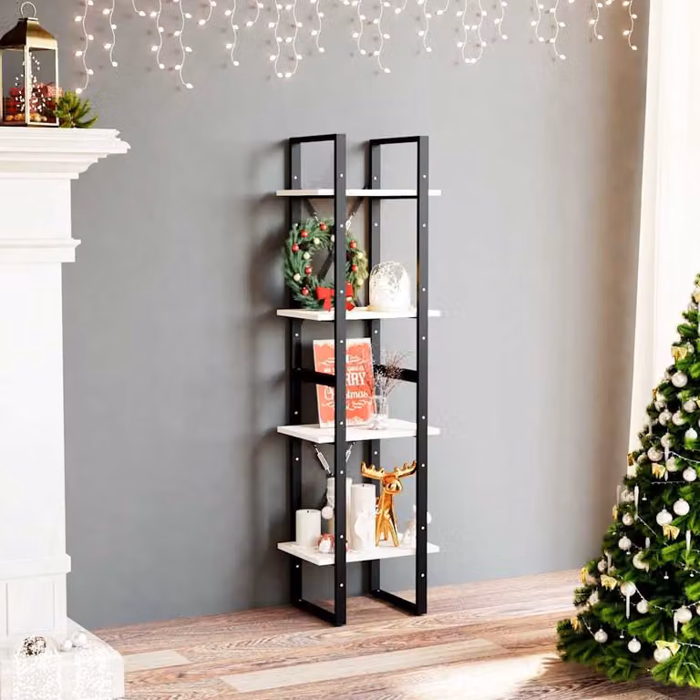 Libreria industrial vidaXL a 4 ripiani in legno di pino e metallo, colore bianco, L 40 cm x P 30 cm x H 140 cm